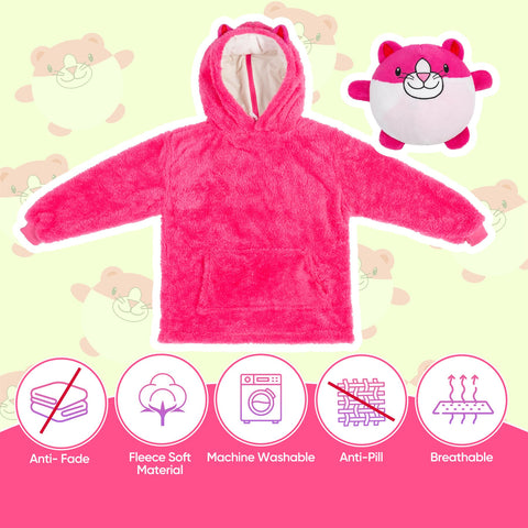 Kids Plush Animal Fleece Hoodie Blanket