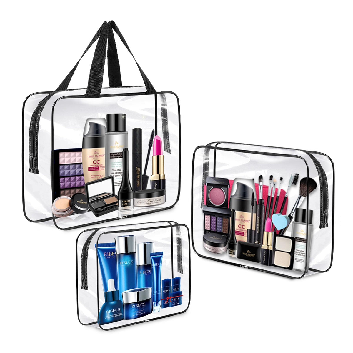 Transparent PVC Travel Organiser Bags 3 Pack