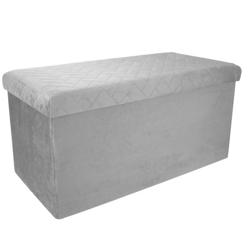 Foldable Storage Bench Velvet Ottoman Light Grey