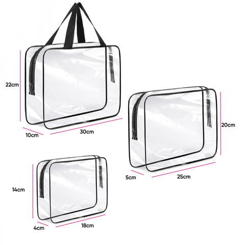 Transparent PVC Travel Organiser Bags 3 Pack