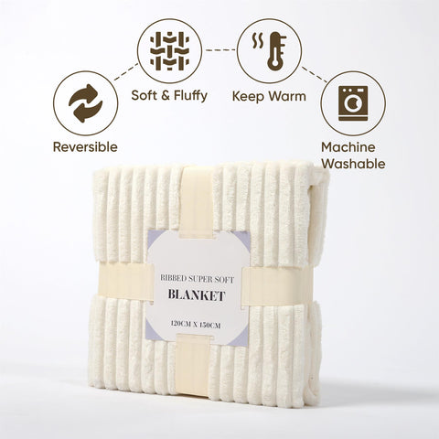 Ribbed Super Soft Blanket 120Cm X 150Cm - Cream