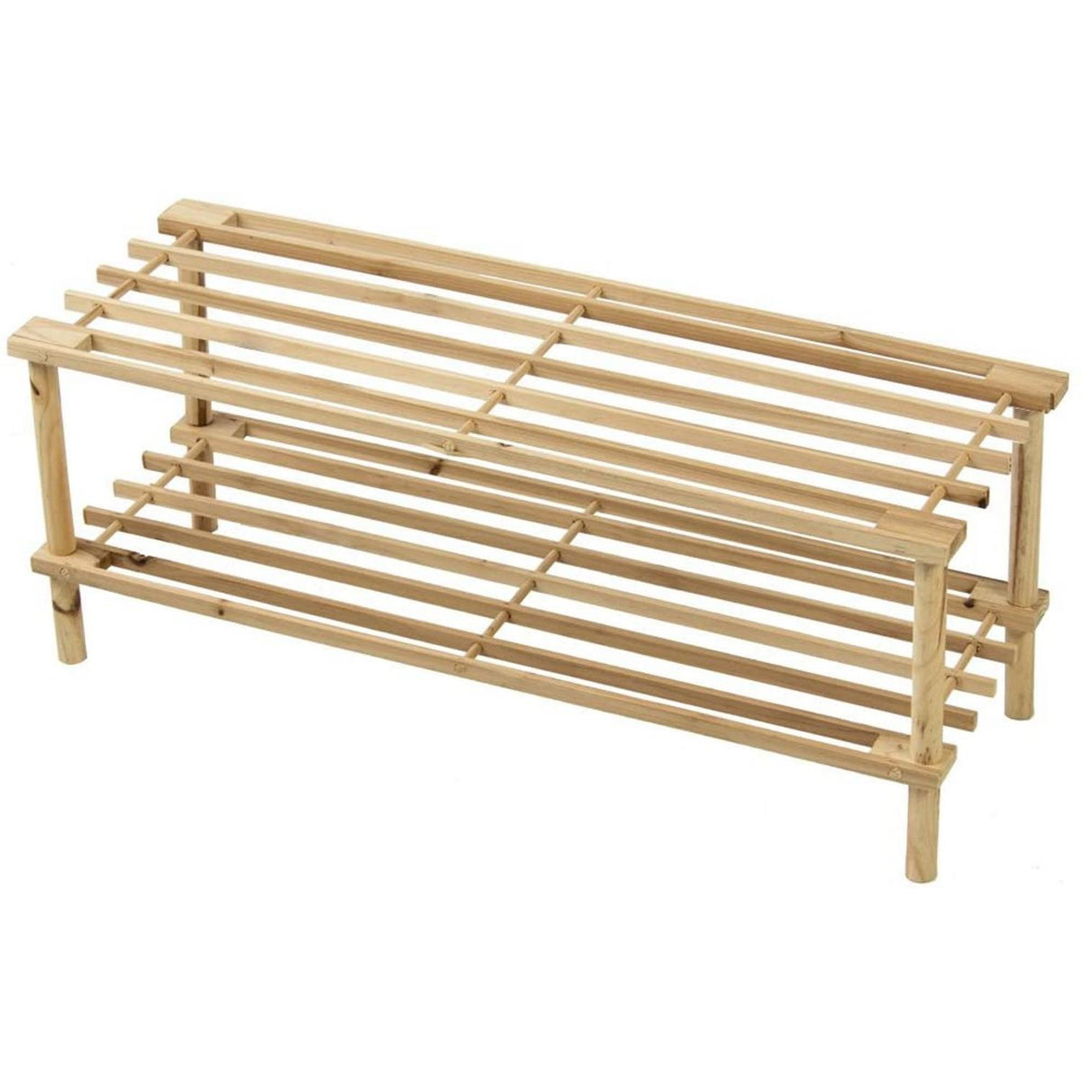 2 Tier Shoe Rack Natural Wood Storage