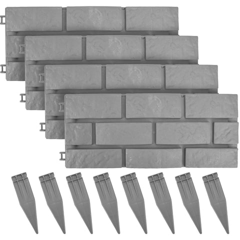 4Pk Grey Brick Effect Lawn Edging