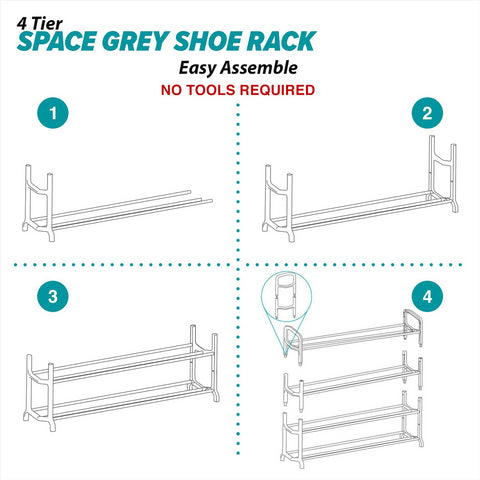 4 Tier Shoe Rack Grey