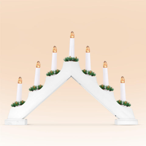 Battery Operated 7 Led Wood Candle Bridge - White