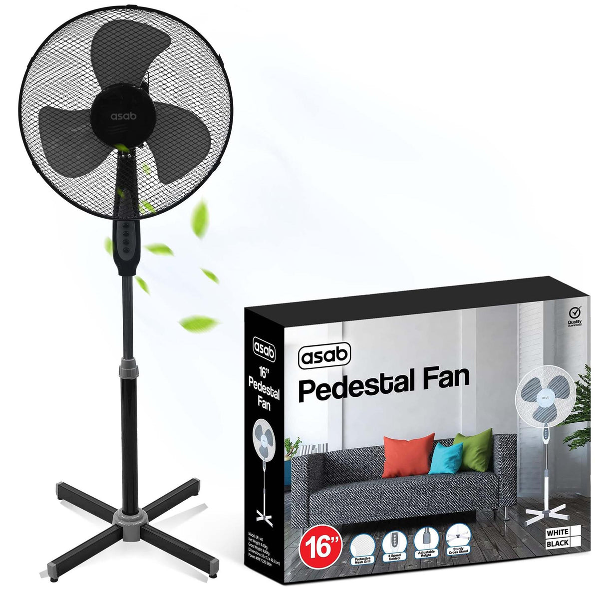 Oscillating  Pedestal Fan 16'' Black