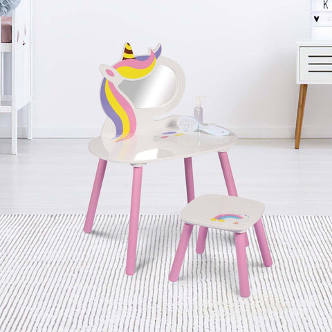 Unicorn Vanity Table With Mirror And Stool Girls Wooden Bedroom Furniture