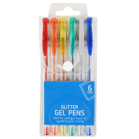 6pk Colour Glitter Gel Pens in PVC Case Set