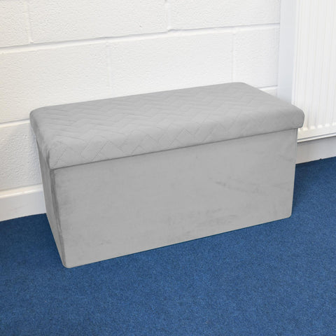 Foldable Storage Bench Velvet Ottoman Light Grey