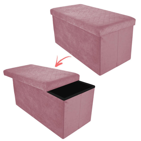 Foldable Storage Bench Velvet Ottoman Pink