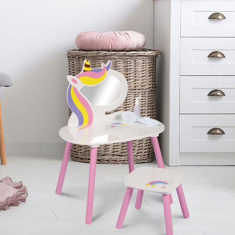 Unicorn Vanity Table With Mirror And Stool Girls Wooden Bedroom Furniture