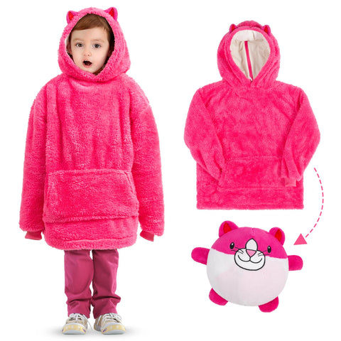 Kids Plush Animal Fleece Hoodie Blanket