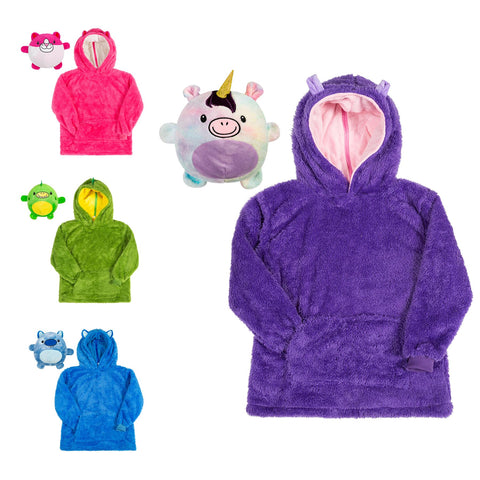 Kids Plush Animal Fleece Hoodie Blanket