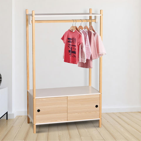 Wooden White Wardrobe Kids' Bedroom Wardrobe With Two Sliding Doors