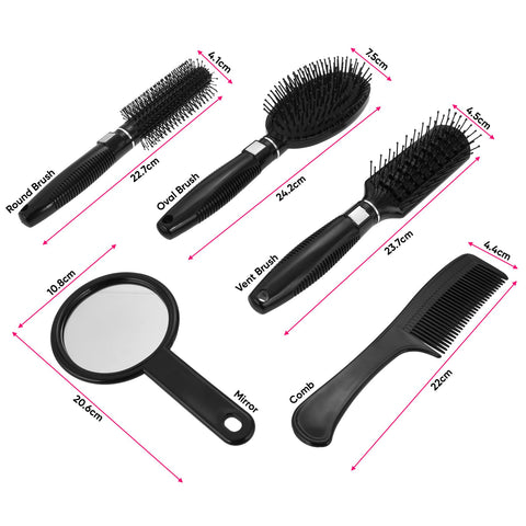 5Pcs Hair Brush Set With Comb and Mirror