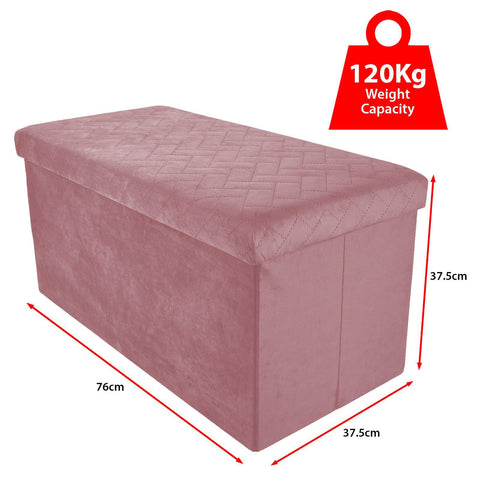 Foldable Storage Bench Velvet Ottoman Pink