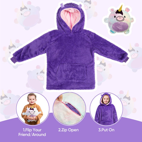 Kids Plush Animal Fleece Hoodie Blanket