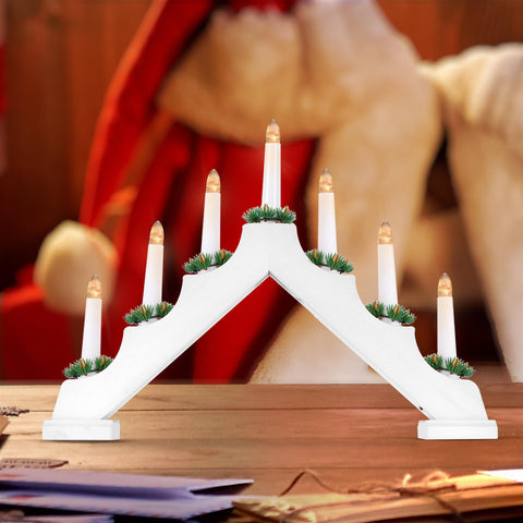 Battery Operated 7 Led Wood Candle Bridge - White