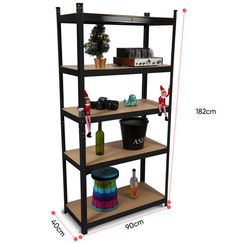 5 Tier Metal Shelving Unit 180 X 90 X 40Cm Black