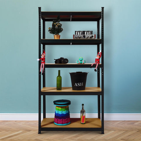 5 Tier Metal Shelving Unit 180 X 90 X 40Cm Black