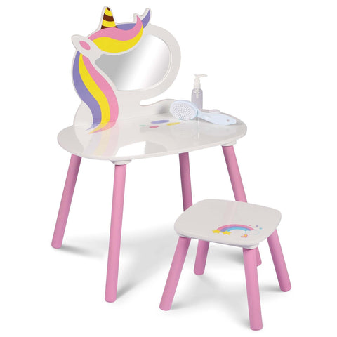 Unicorn Vanity Table With Mirror And Stool Girls Wooden Bedroom Furniture