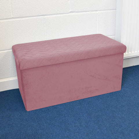 Foldable Storage Bench Velvet Ottoman Pink