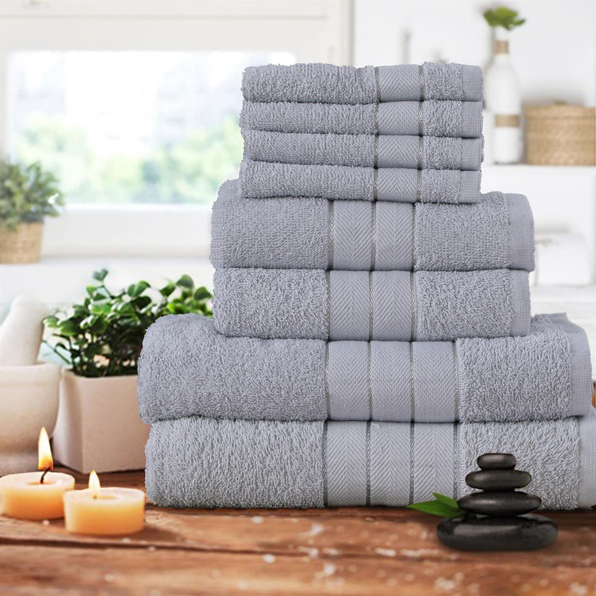 8Pc Manhattan Bamboo Towel Bale Set - Silver