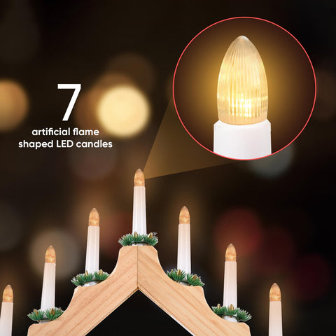 Battery Operated 7 Led Wood Candle Bridge - Natural