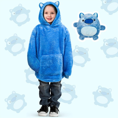 Kids Plush Animal Fleece Hoodie Blanket