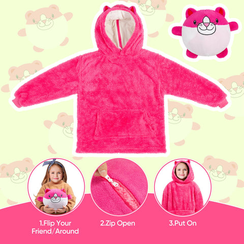 Kids Plush Animal Fleece Hoodie Blanket