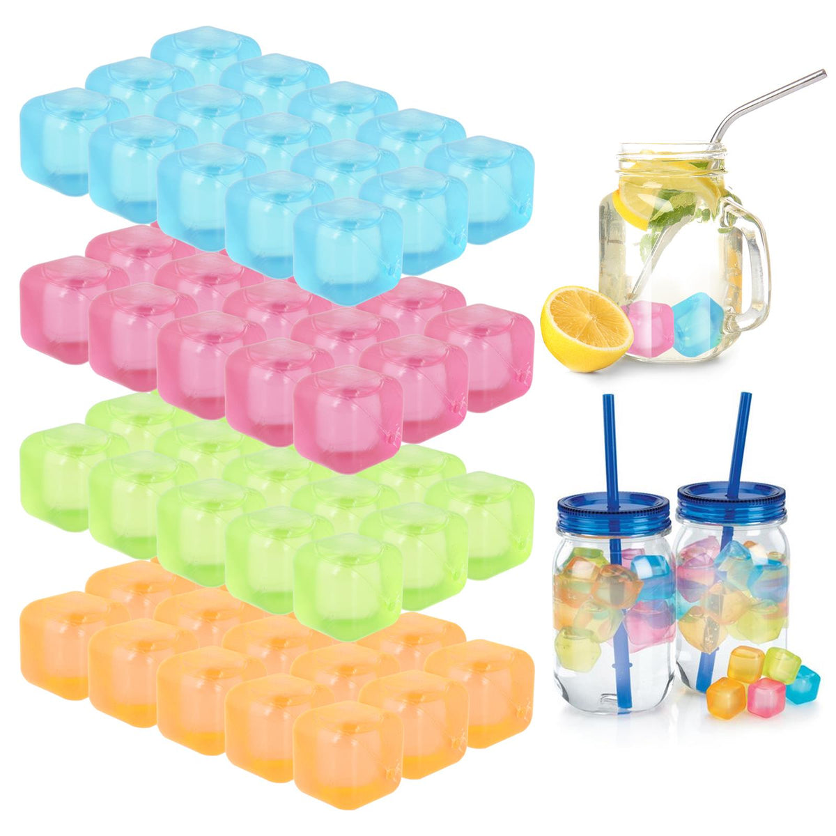 60 Reusable Multi Coloured Ice Cubes