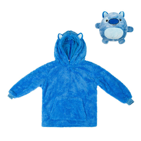 Kids Plush Animal Fleece Hoodie Blanket