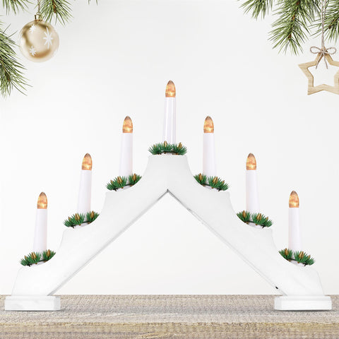 Battery Operated 7 Led Wood Candle Bridge - White