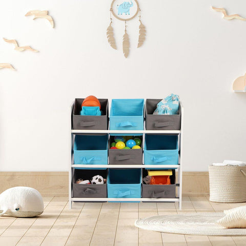 Judy Wild Wooden 9 Basket Storage Unit Blue/Grey