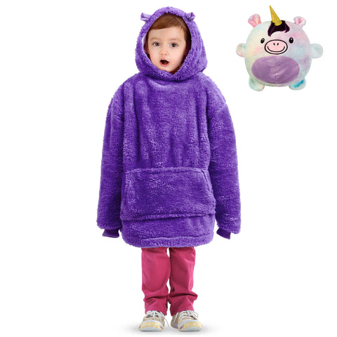 Kids Plush Animal Fleece Hoodie Blanket