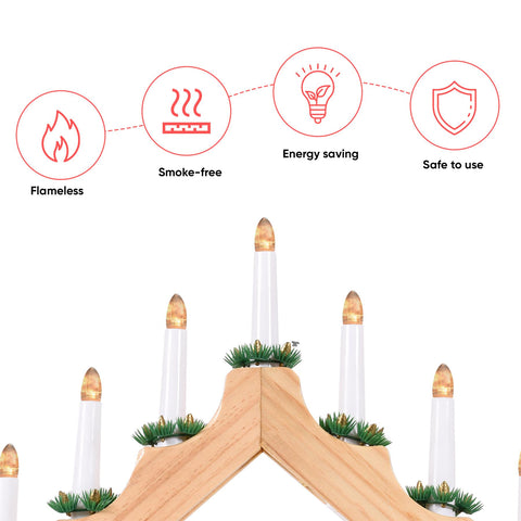 Battery Operated 7 Led Wood Candle Bridge - Natural