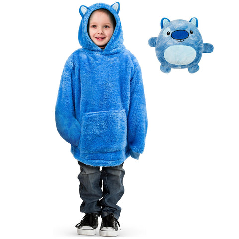 Kids Plush Animal Fleece Hoodie Blanket