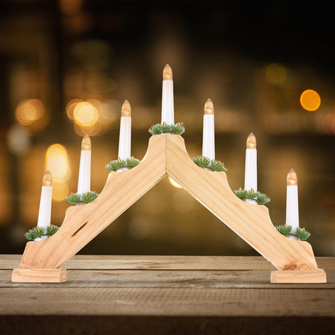 Battery Operated 7 Led Wood Candle Bridge - Natural