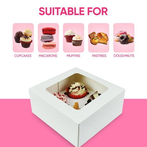 Windowed Cupcake Boxes for 4 Cupcakes