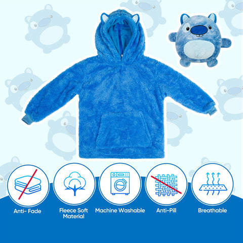 Kids Plush Animal Fleece Hoodie Blanket