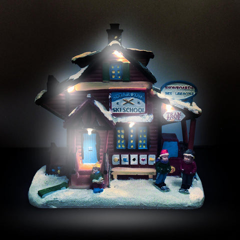 Light Up LED Christmas Snow Ski School Nativity Scene