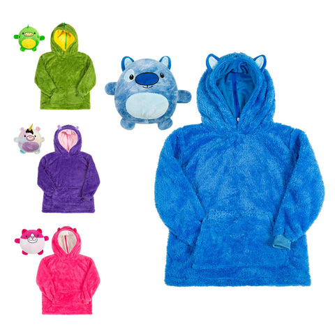 Kids Plush Animal Fleece Hoodie Blanket