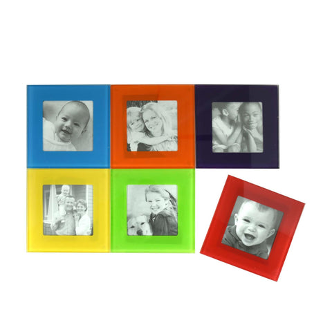 Set Of 6 Coloured Glass Photo Coasters Picture Frame