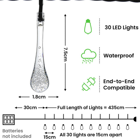 30 LED Teardrop Battery Powered String Fairy Light