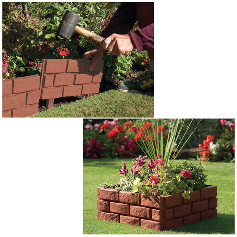 4Pk Hammer In Lawn Edging Edge Fence Brick Effect