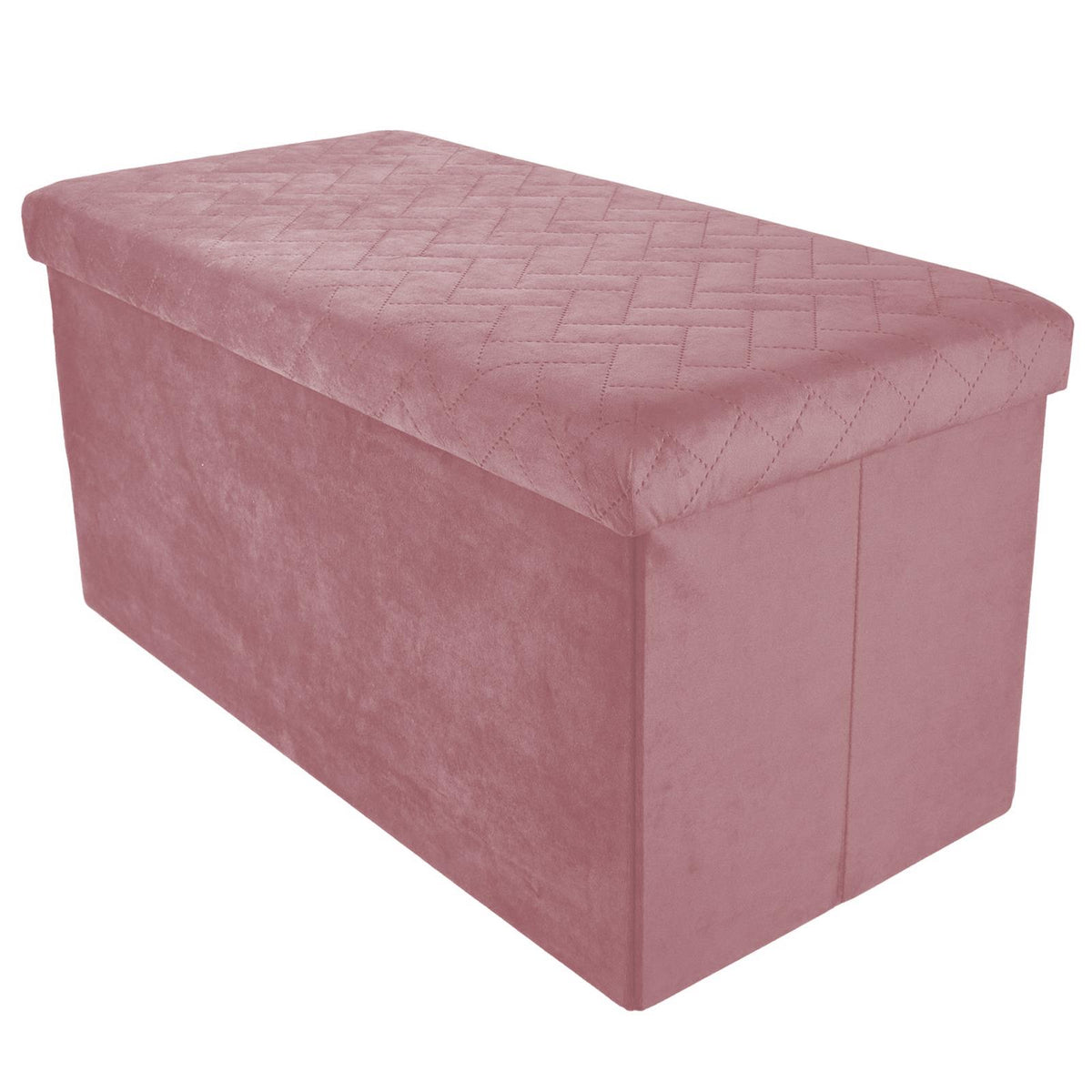 Foldable Storage Bench Velvet Ottoman Pink