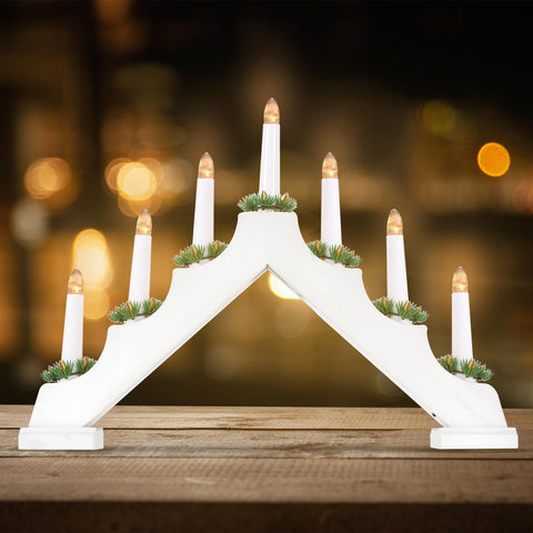 Battery Operated 7 Led Wood Candle Bridge - White