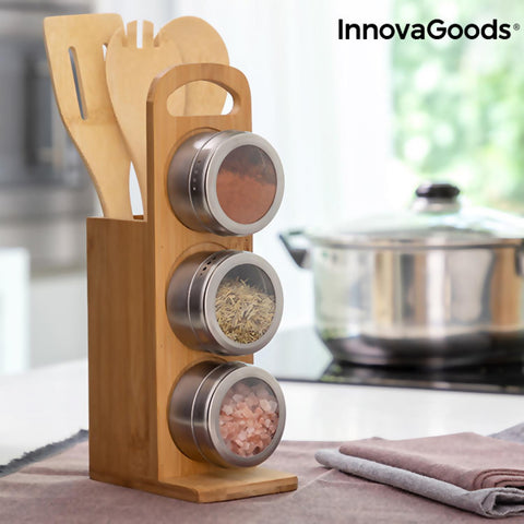 7pcs Magnetic Bamboo Spice Pot Herb