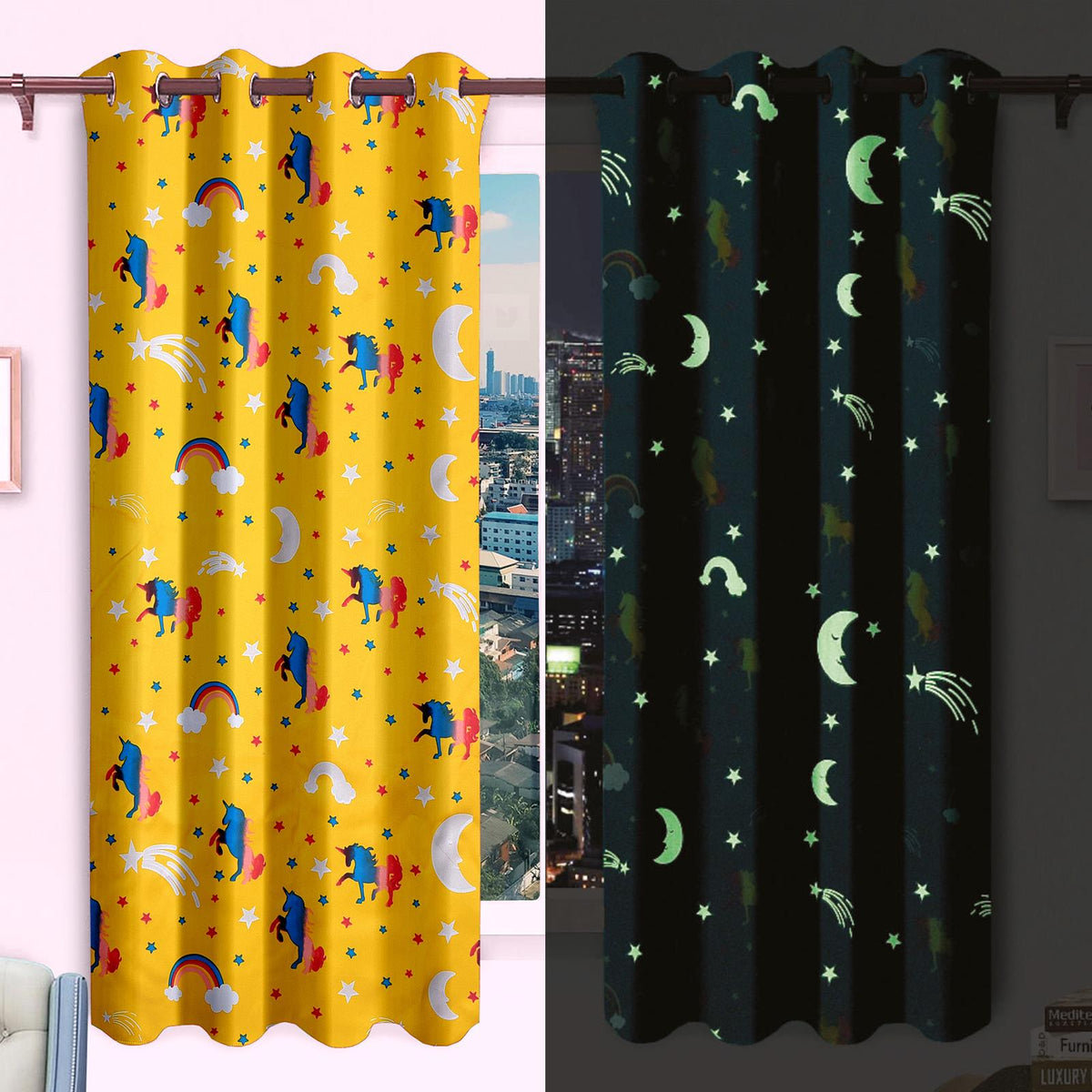 Blackout Glow In The Dark Kid Pair Curtains