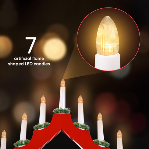 Battery Operated 7 Led Wood Candle Bridge - Red